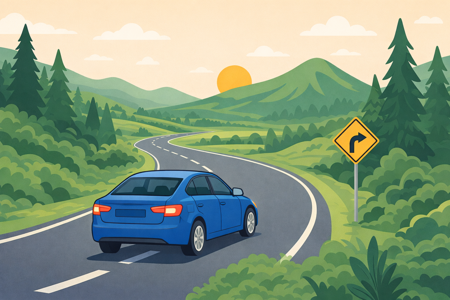 Carro percorrendo dois trechos iguais com velocidades diferentes, ilustrando o uso da média harmônica para calcular a velocidade média.