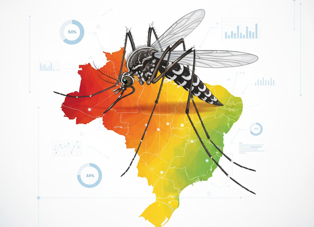 Mapa estilizado mostrando a incidência de dengue no estado de Pernambuco
