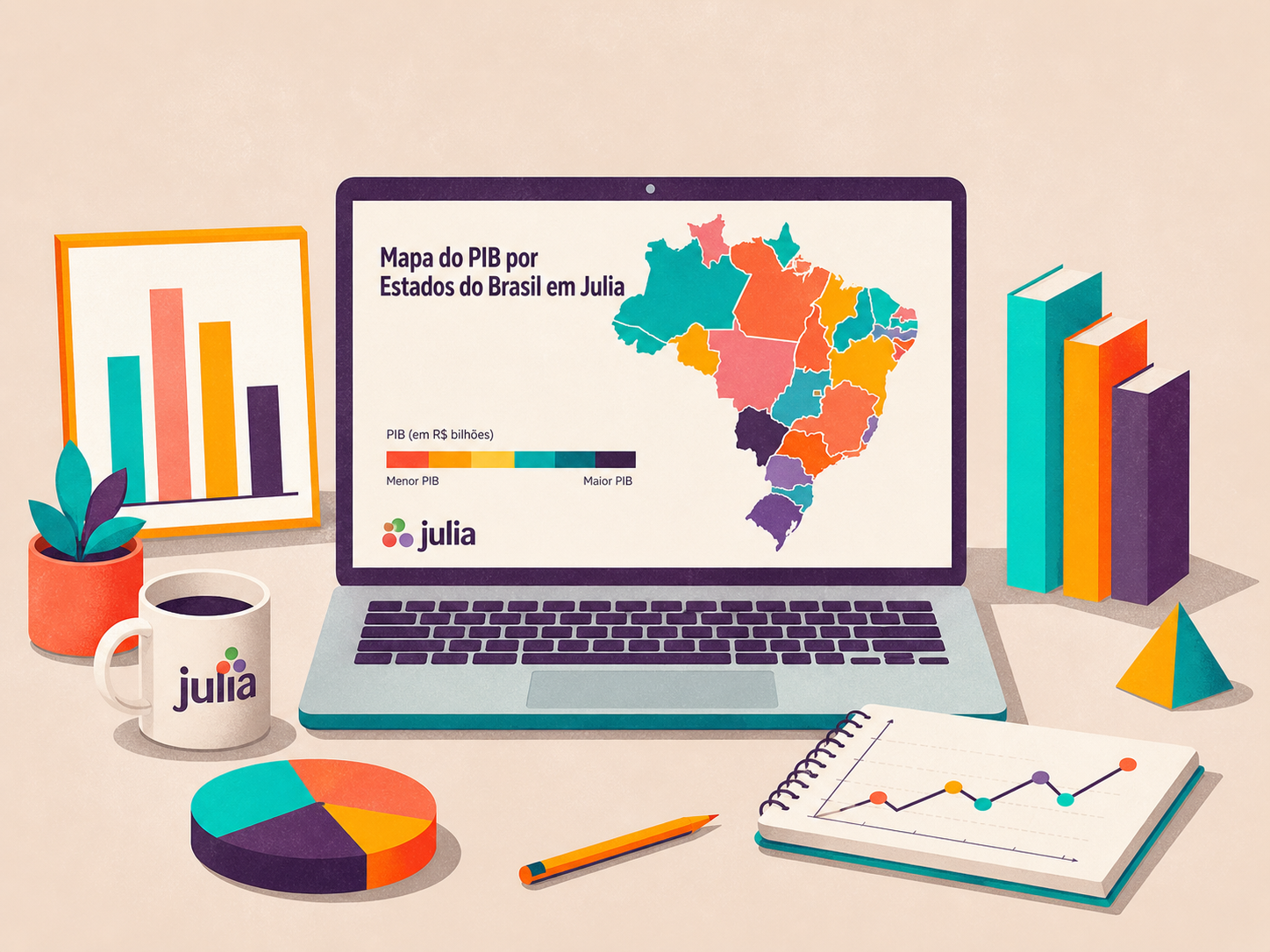 Visualização de Dados: Mapa do PIB por Estados do Brasil em Julia